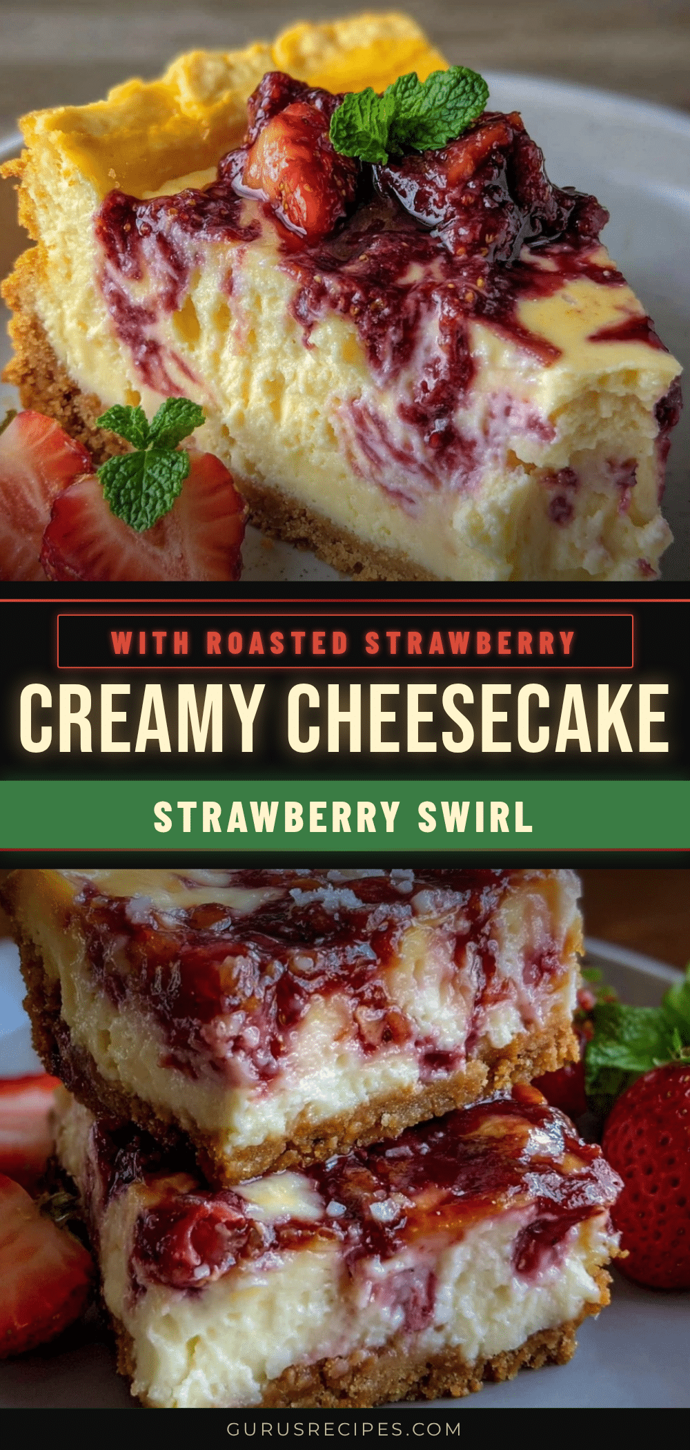 creamy roasted strawberry compote swirl cheesecake recipe
