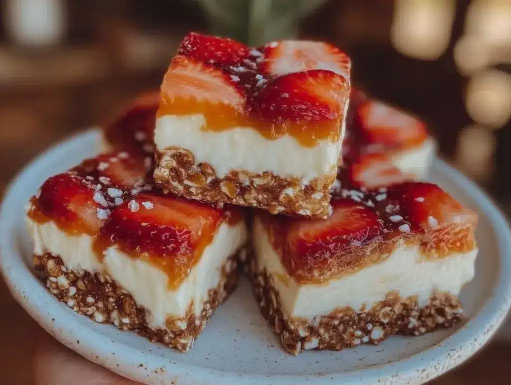creamy strawberry pretzel salad squares - featured image