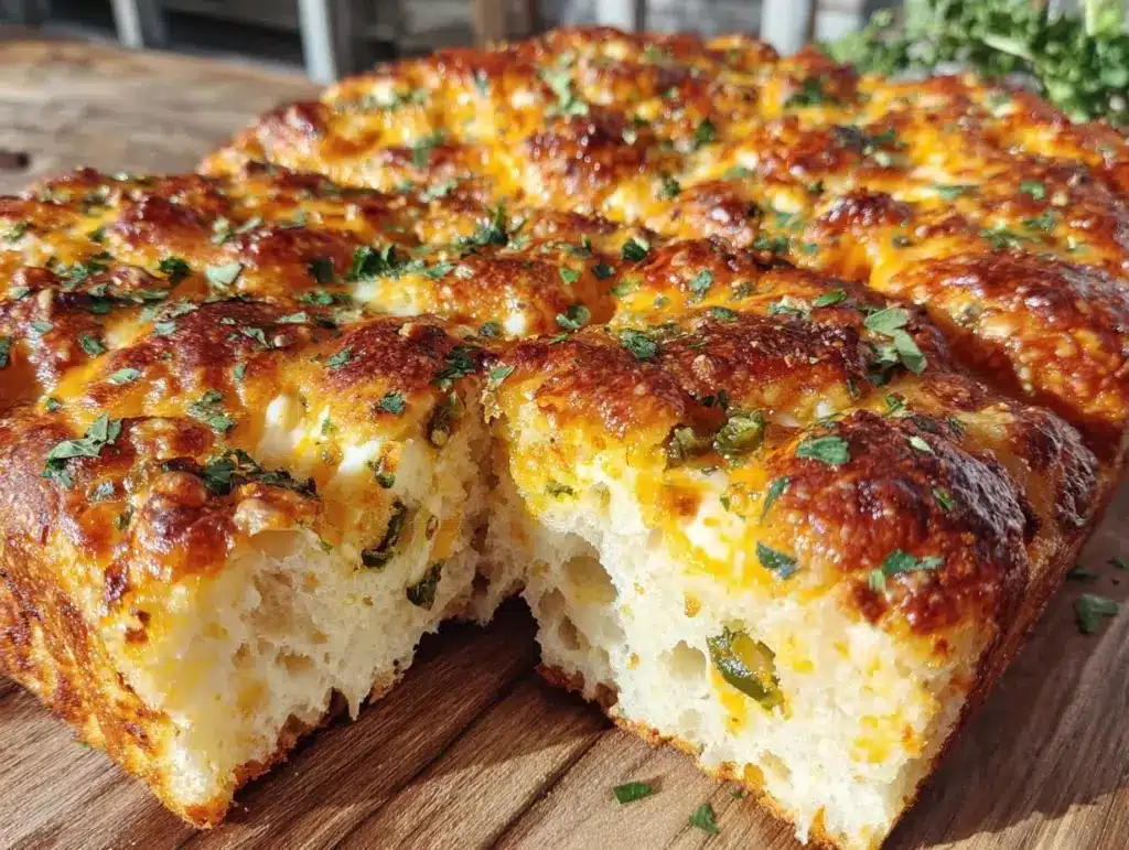 crispy cheesy jalapeño garlic parmesan focaccia bread - featured image