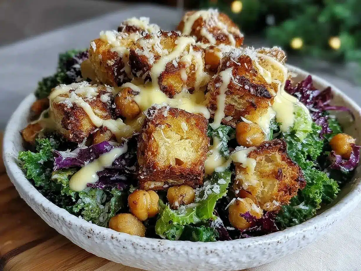 crispy chickpea kale caesar salad preparation steps
