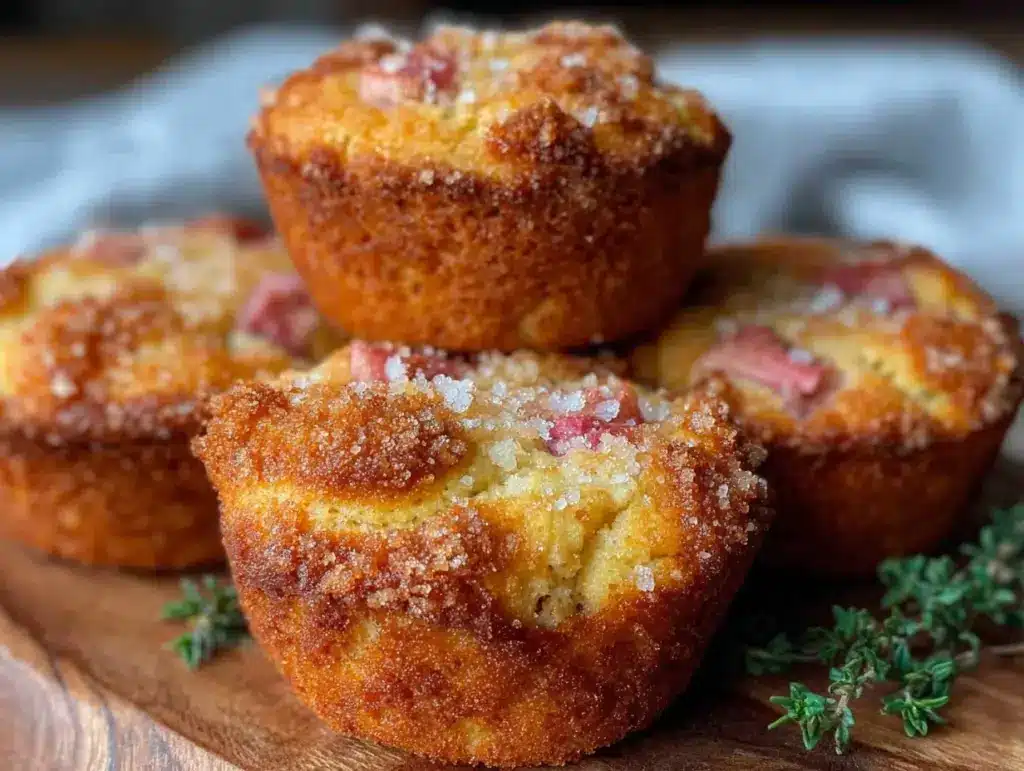 crispy one-bowl rhubarb muffins - featured image
