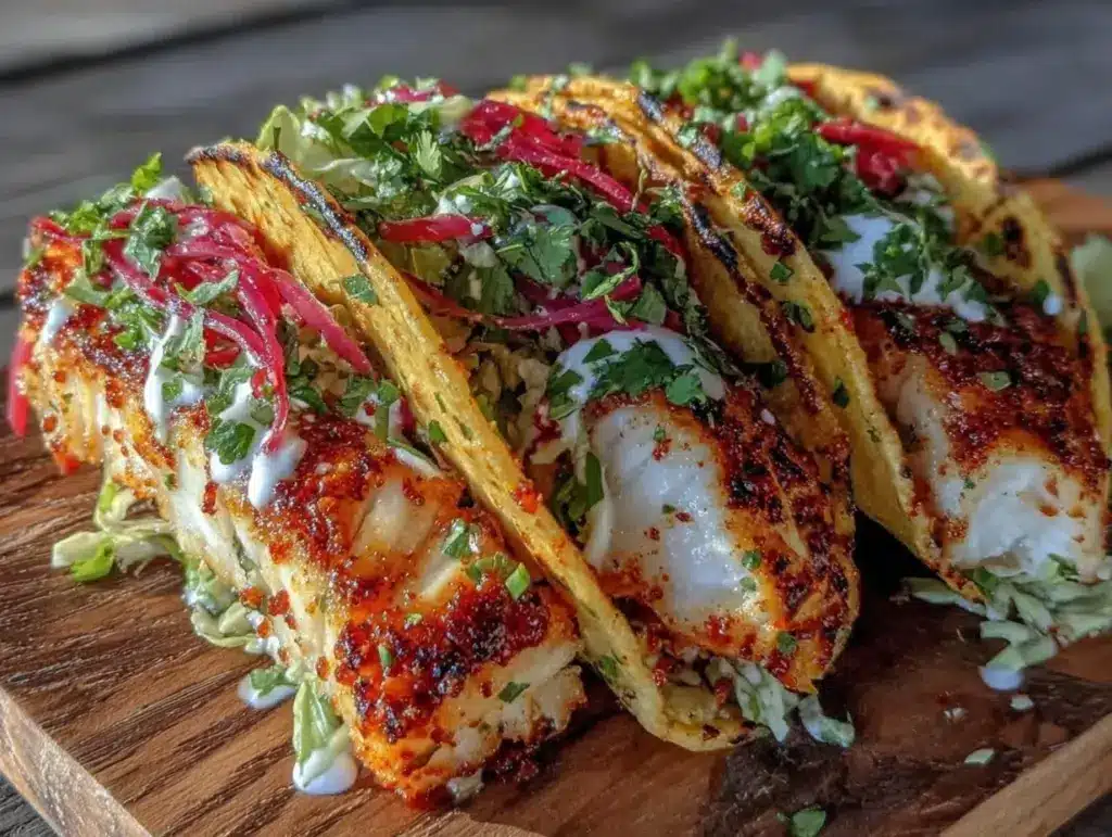 crispy sheet pan baja fish tacos - featured image