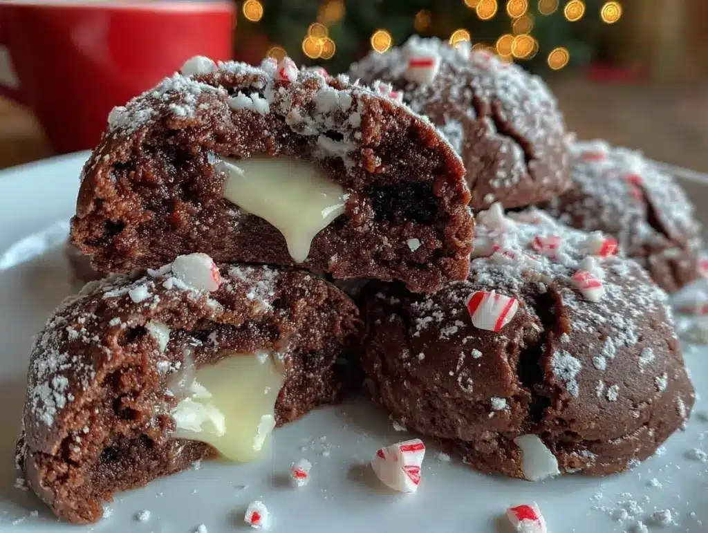 double chocolate peppermint snowball cookies - featured image