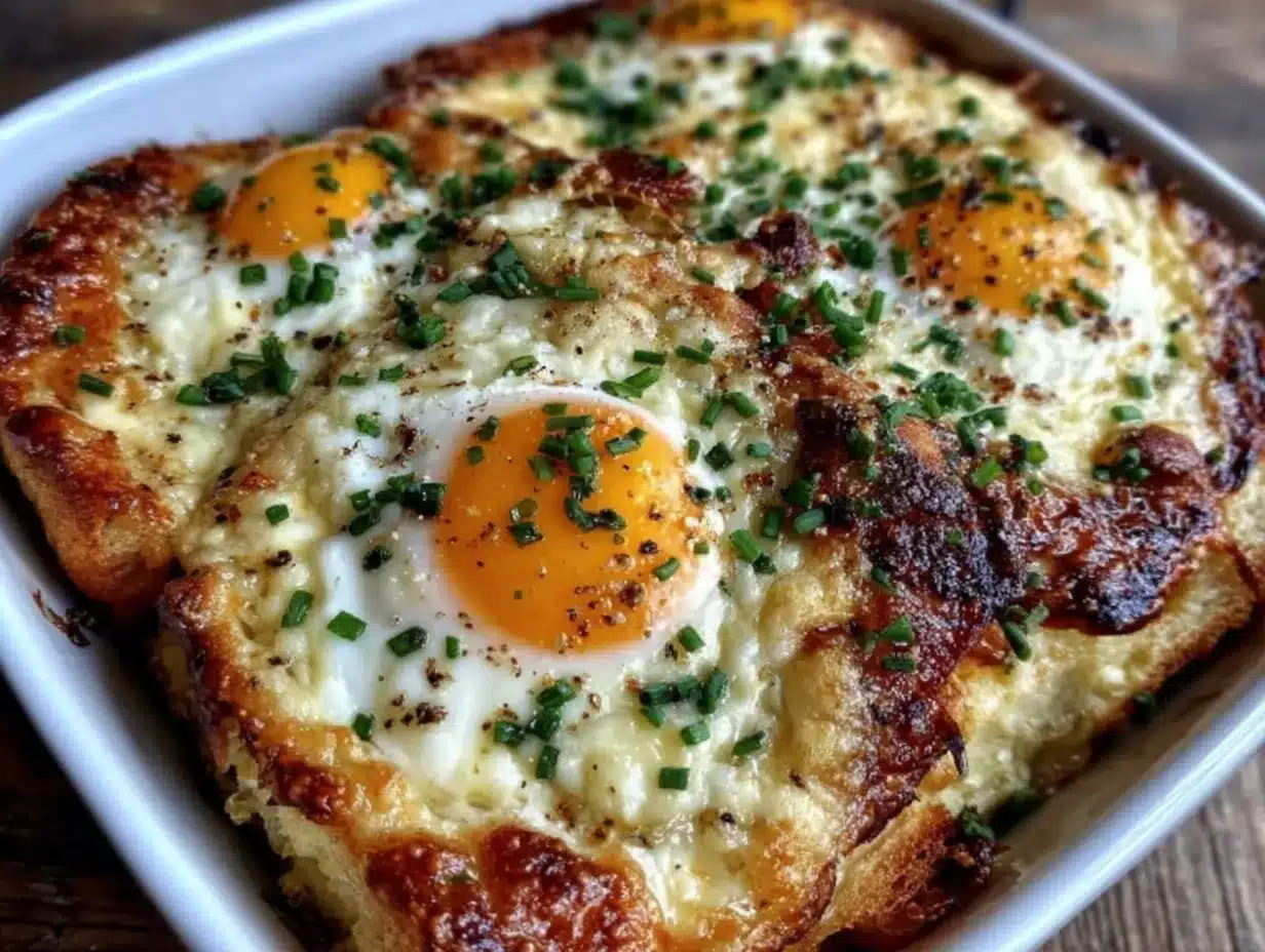 Easy Cheesy Croque Madame Brunch Bake preparation steps