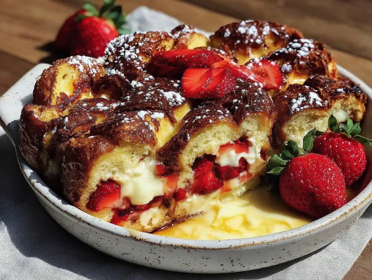 Easy Creamy Strawberry Cheesecake French Toast Bake preparation steps