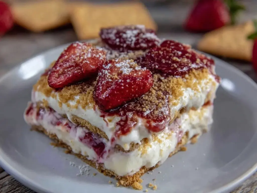 easy no-bake strawberry icebox cake recipe - featured image