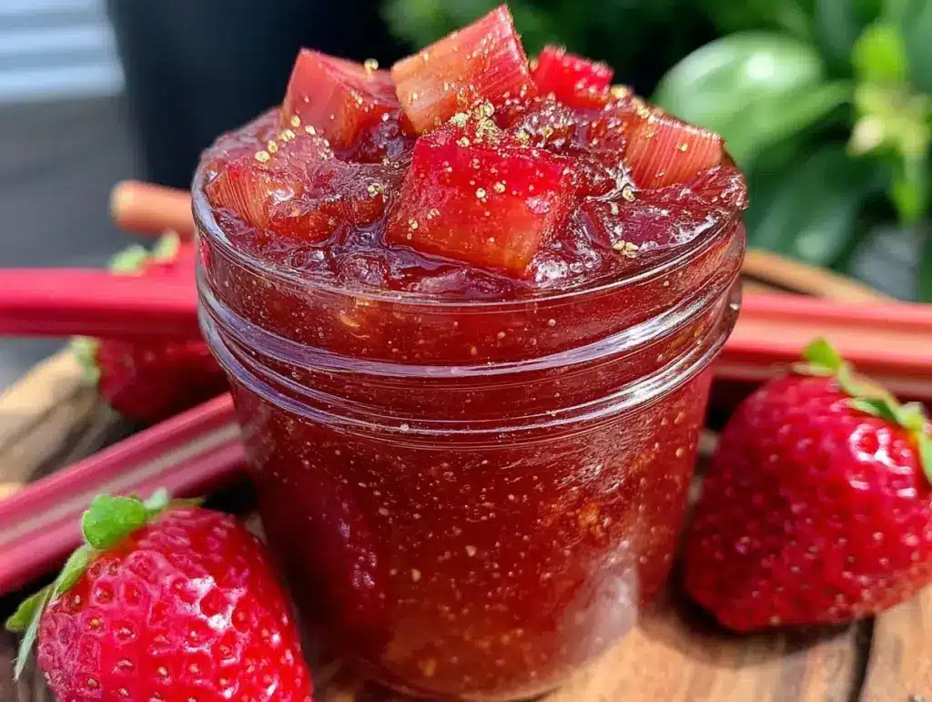 easy strawberry rhubarb jam - featured image