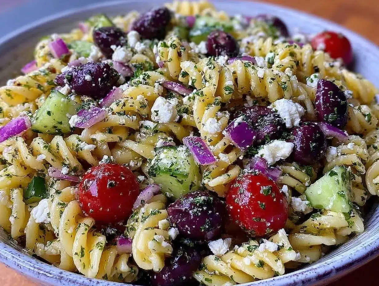fresh greek pasta salad preparation steps