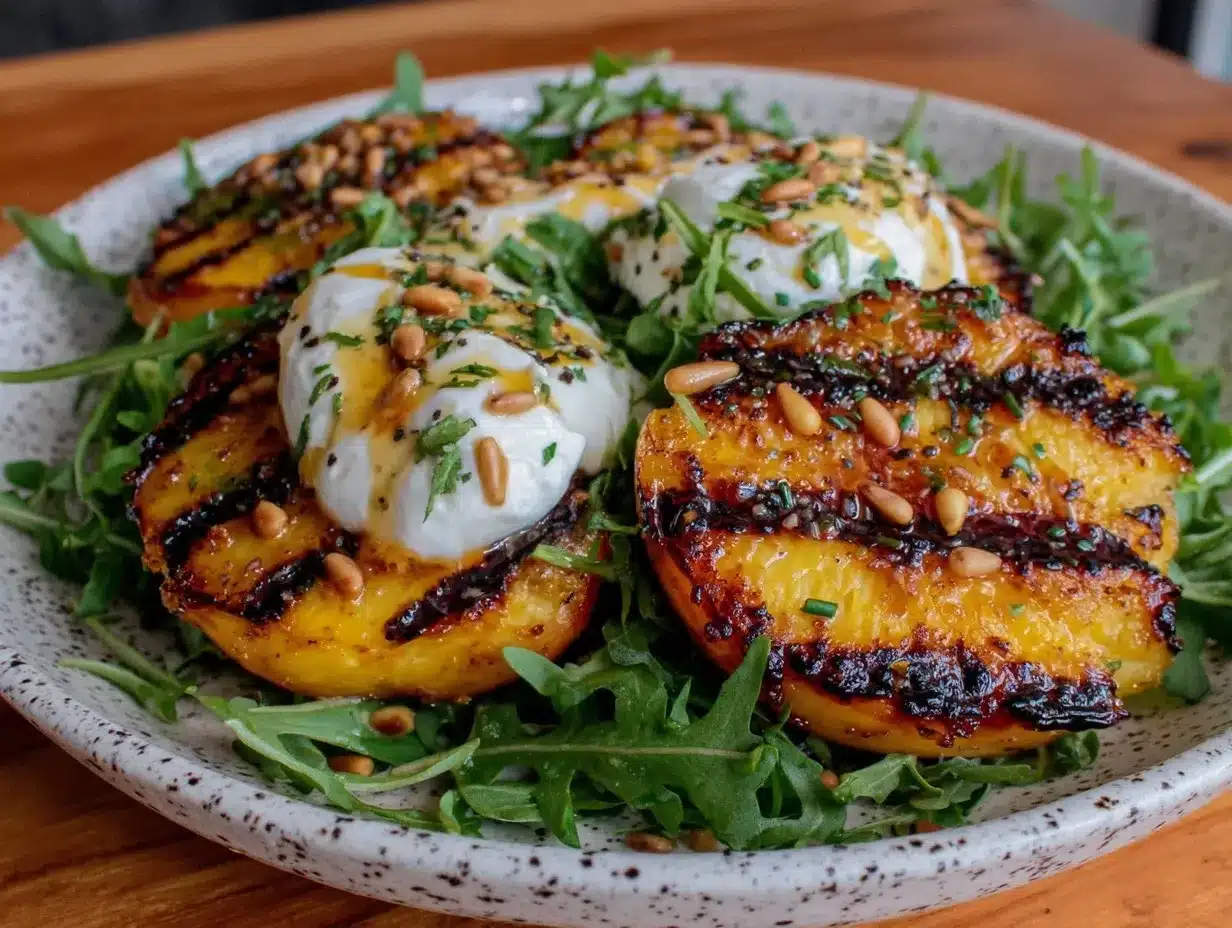 fresh grilled peach and arugula salad preparation steps