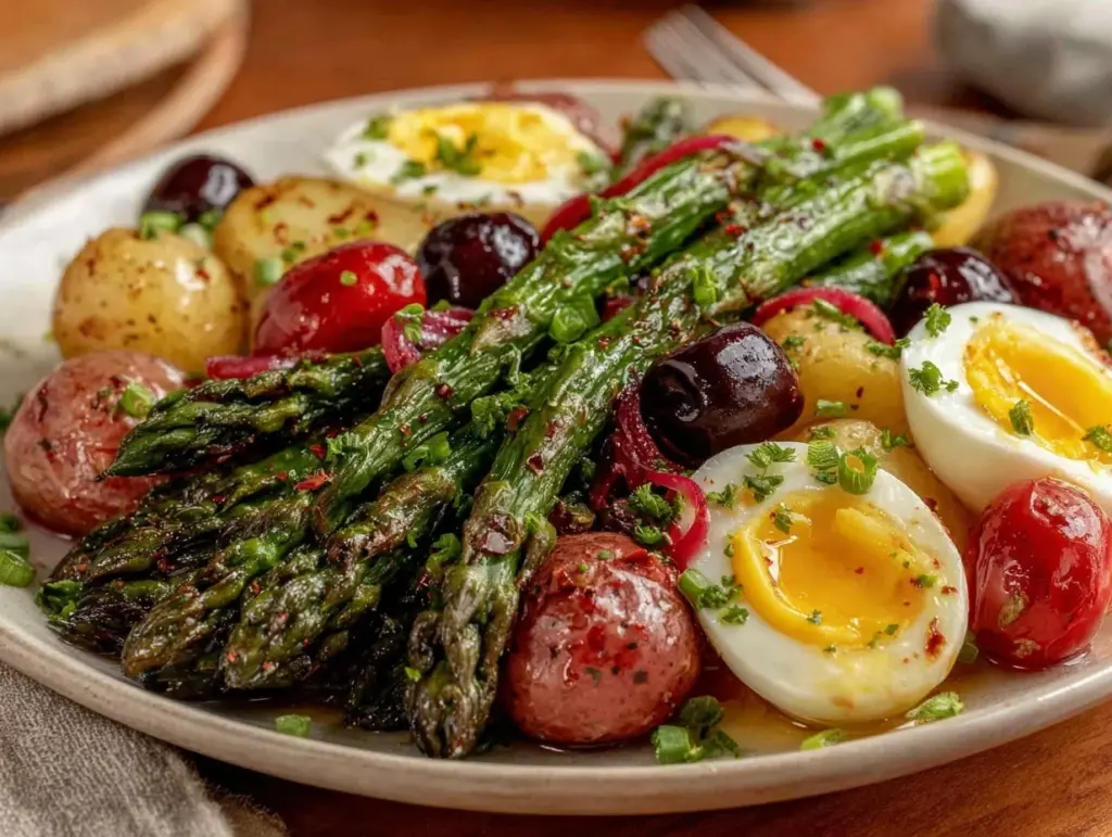 fresh roasted asparagus nicoise salad - featured image