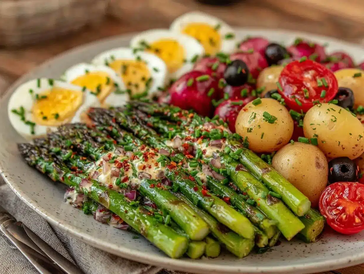 fresh roasted asparagus nicoise salad preparation steps