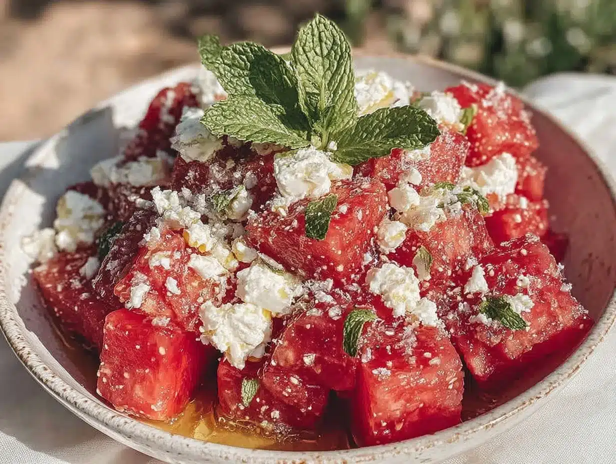 Fresh Watermelon Feta Mint Salad preparation steps
