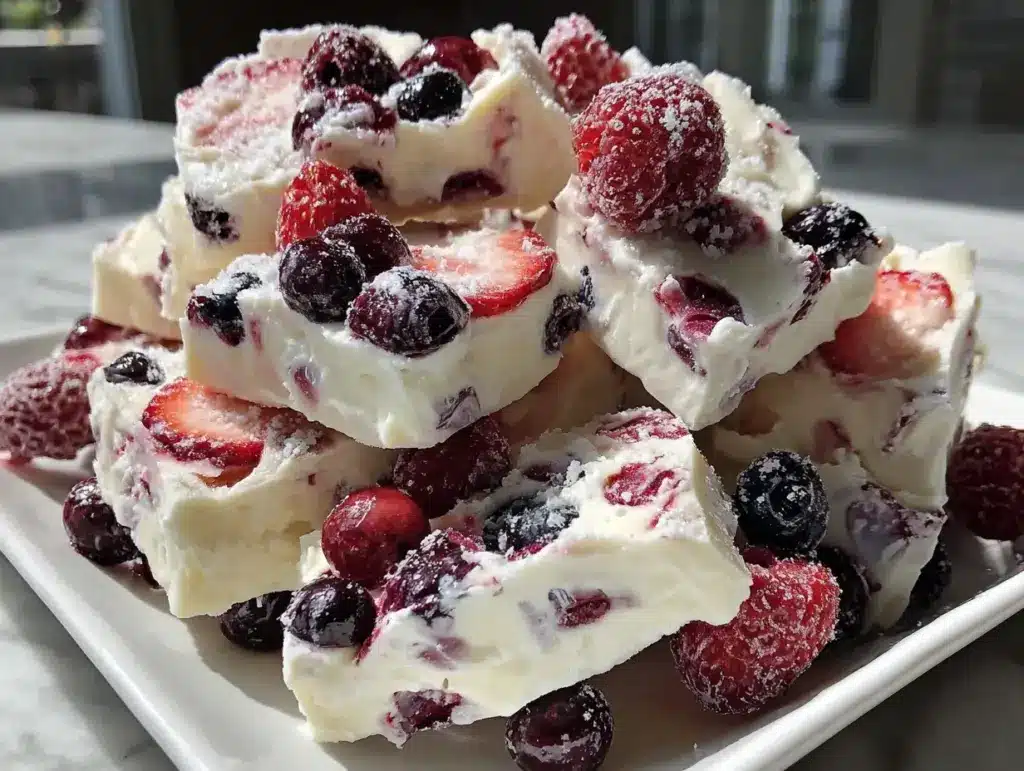 frozen yogurt berry bark bites - featured image