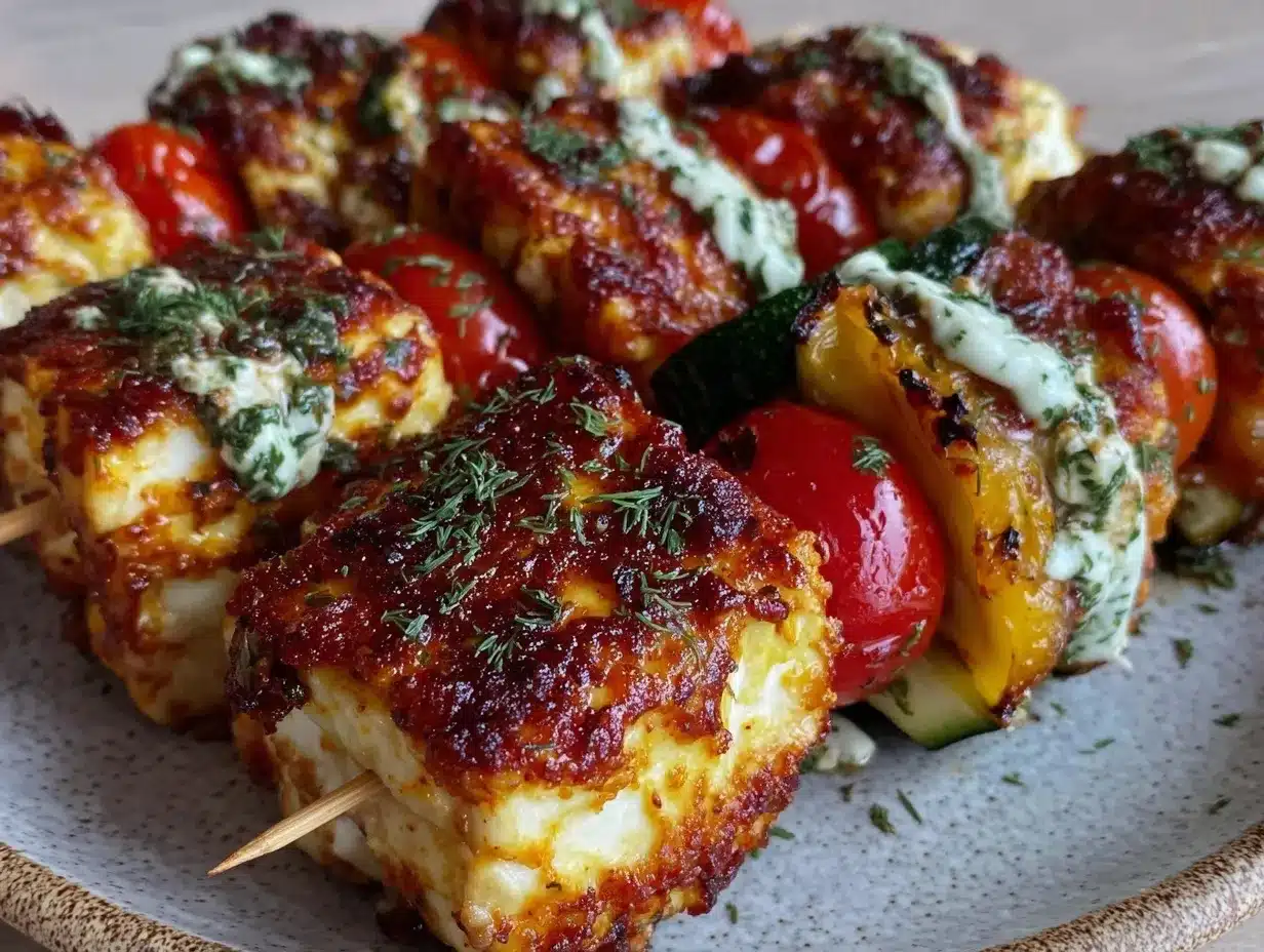 grilled halloumi vegetable kebabs preparation steps