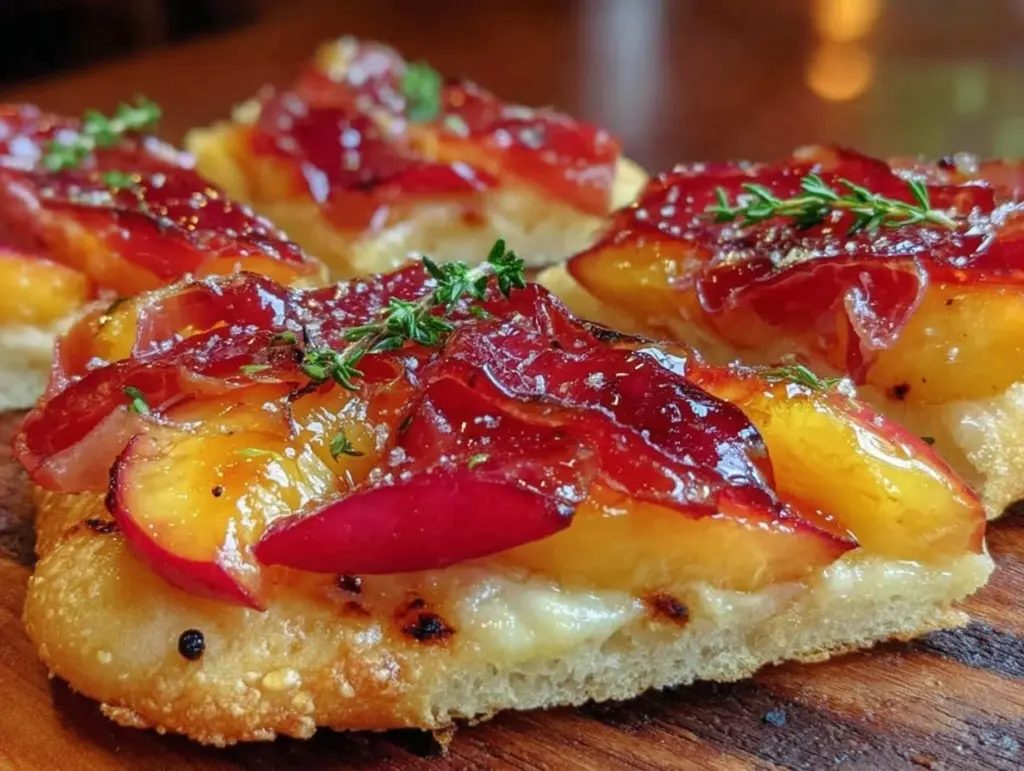 grilled peach and prosciutto flatbread - featured image