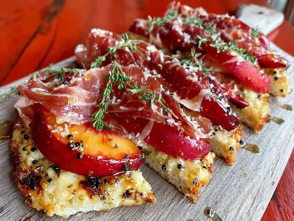 grilled peach and prosciutto flatbread preparation steps