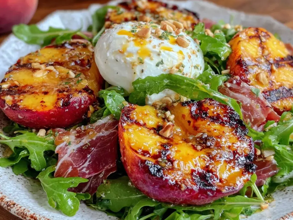 grilled peach burrata salad - featured image