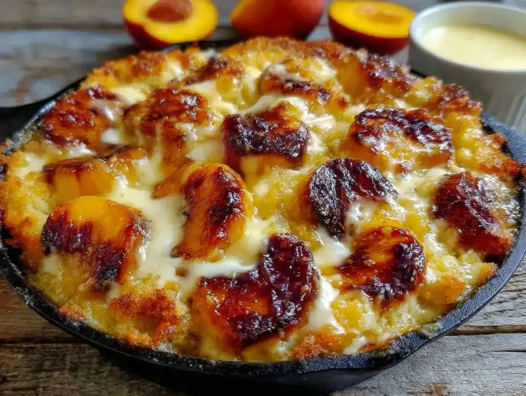 grilled peach cobbler skillet - featured image