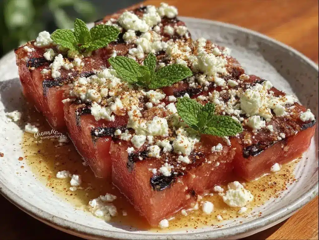 grilled watermelon with feta and mint - featured image