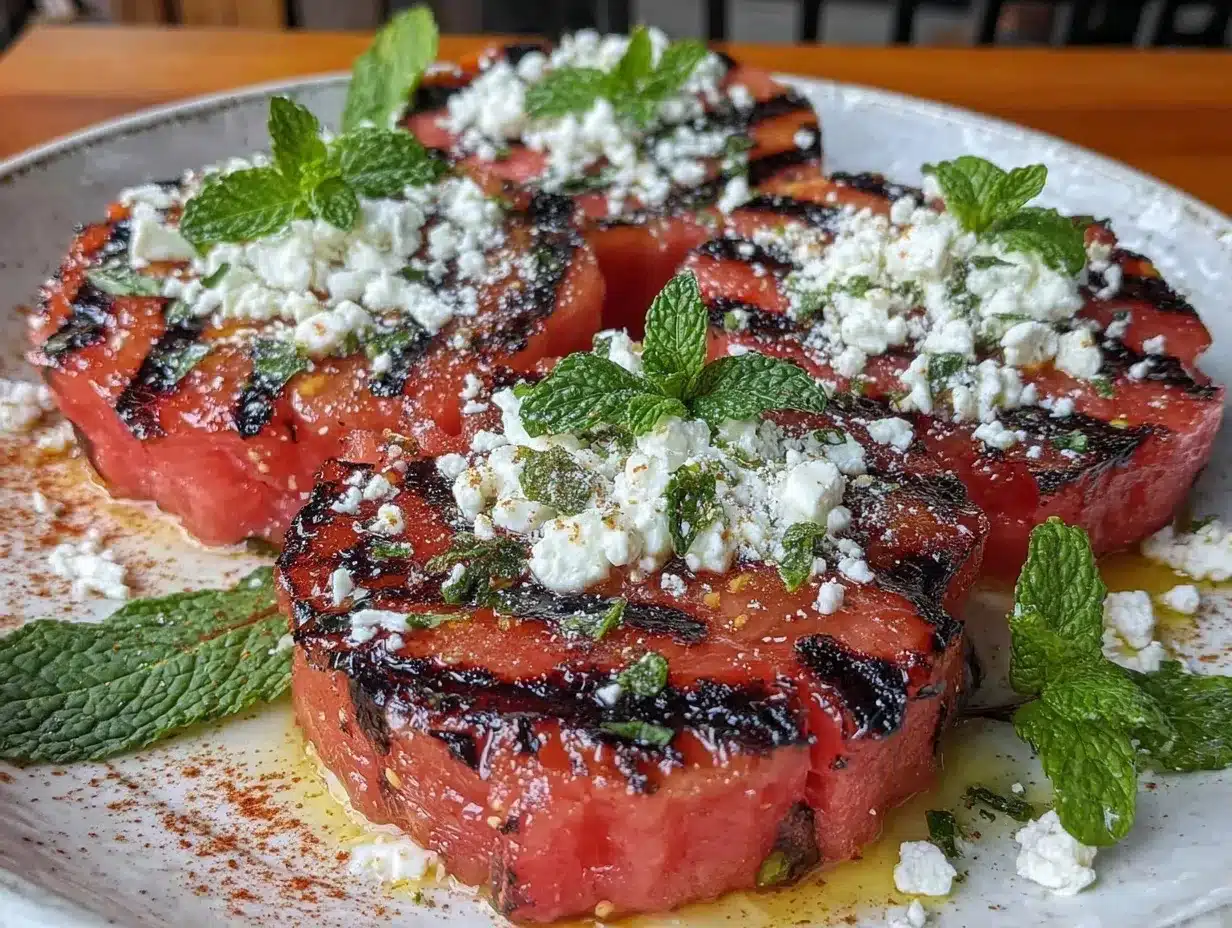 grilled watermelon with feta and mint preparation steps
