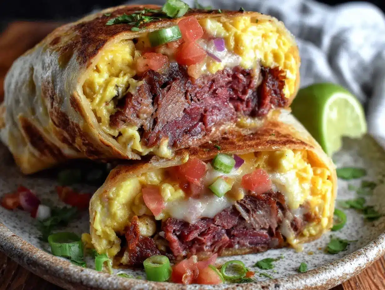 loaded breakfast burritos with smoked brisket preparation steps