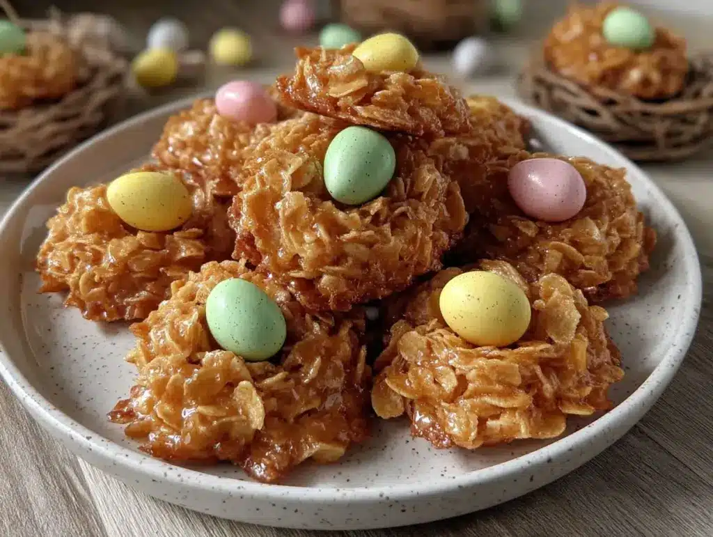 no bake cornflake bird nest cookies - featured image