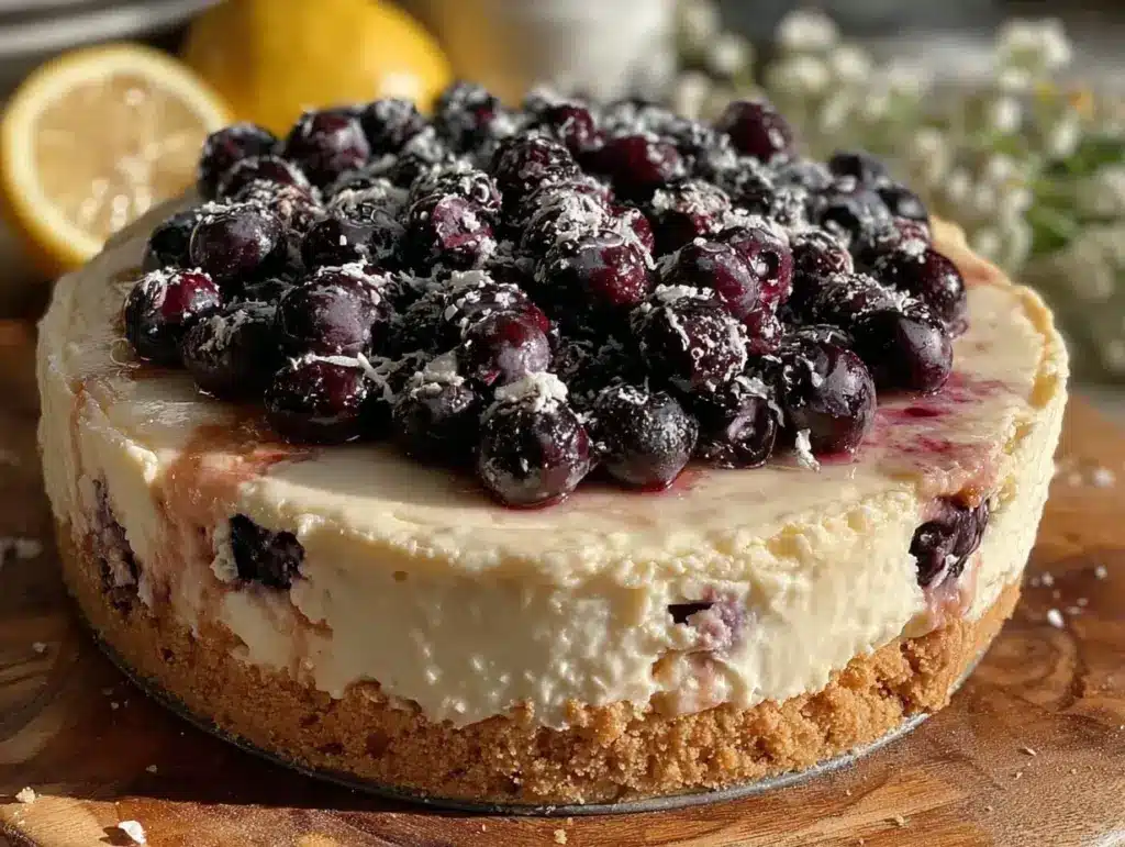 no-bake lemon blueberry cheesecake - featured image
