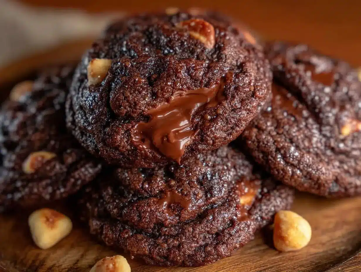 Nutella-stuffed double chocolate cookies preparation steps