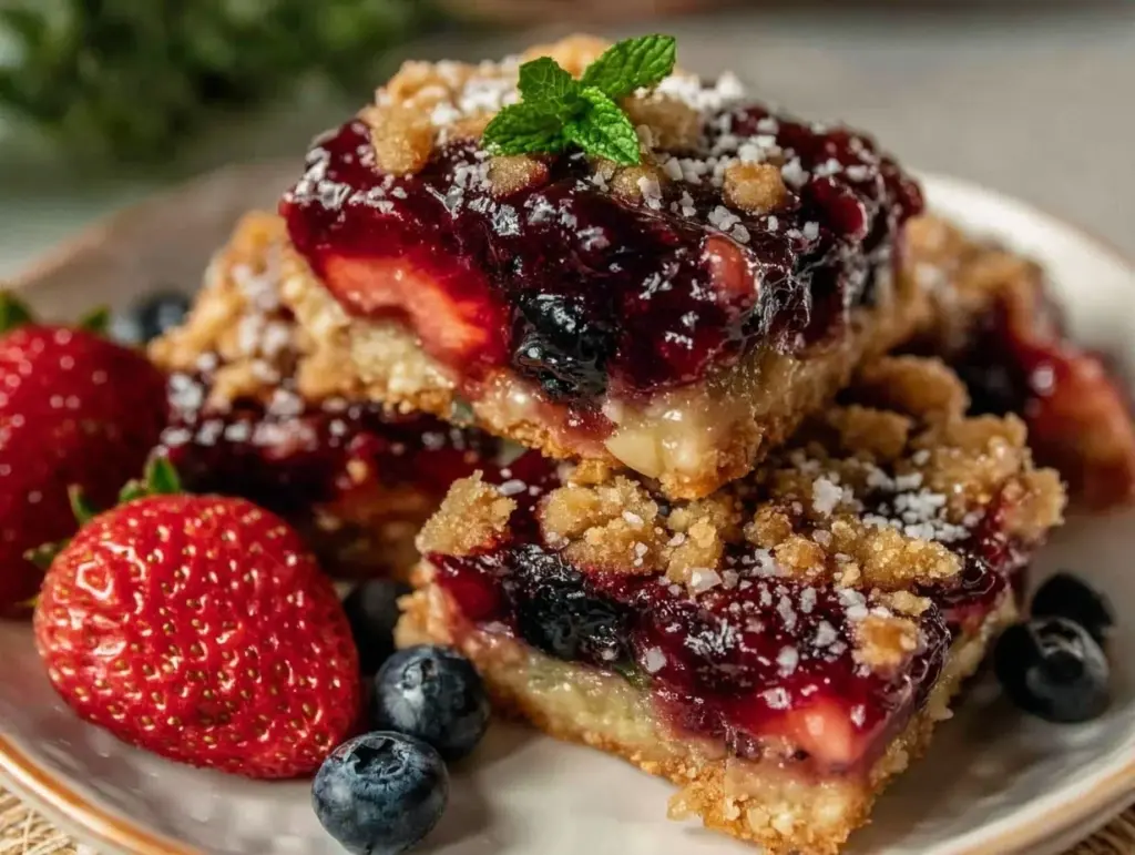 patriotic strawberry blueberry crumble bars - featured image