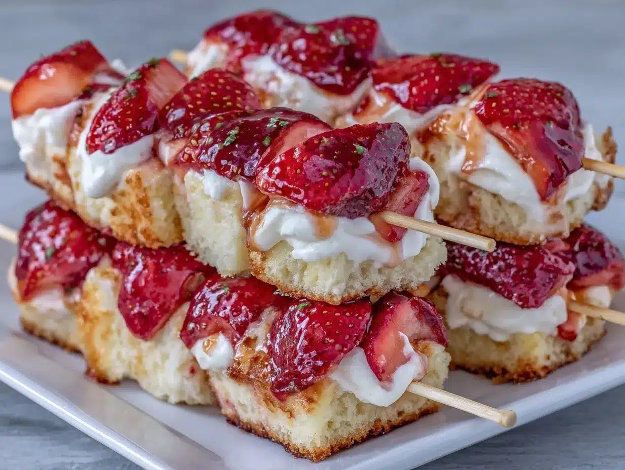 patriotic strawberry shortcake skewers preparation steps