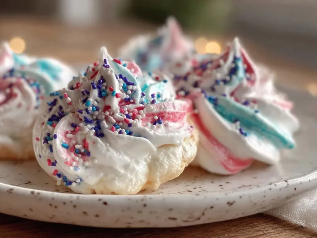 patriotic swirl meringue cookies - featured image