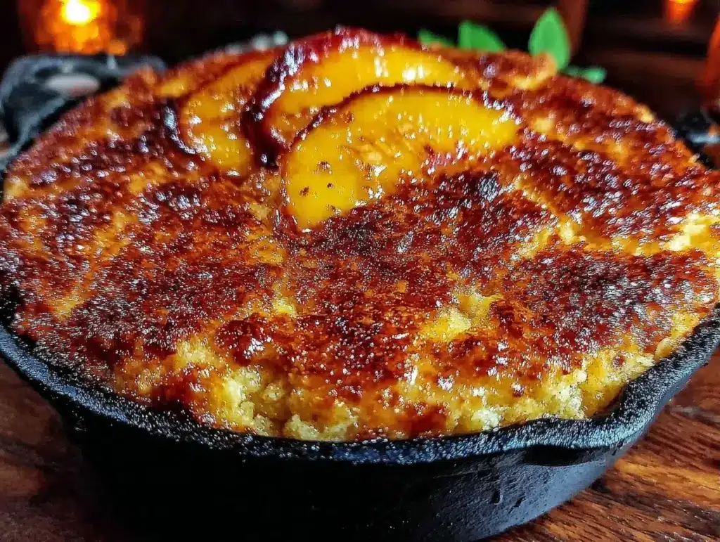 peach cobbler cast iron dutch oven - featured image