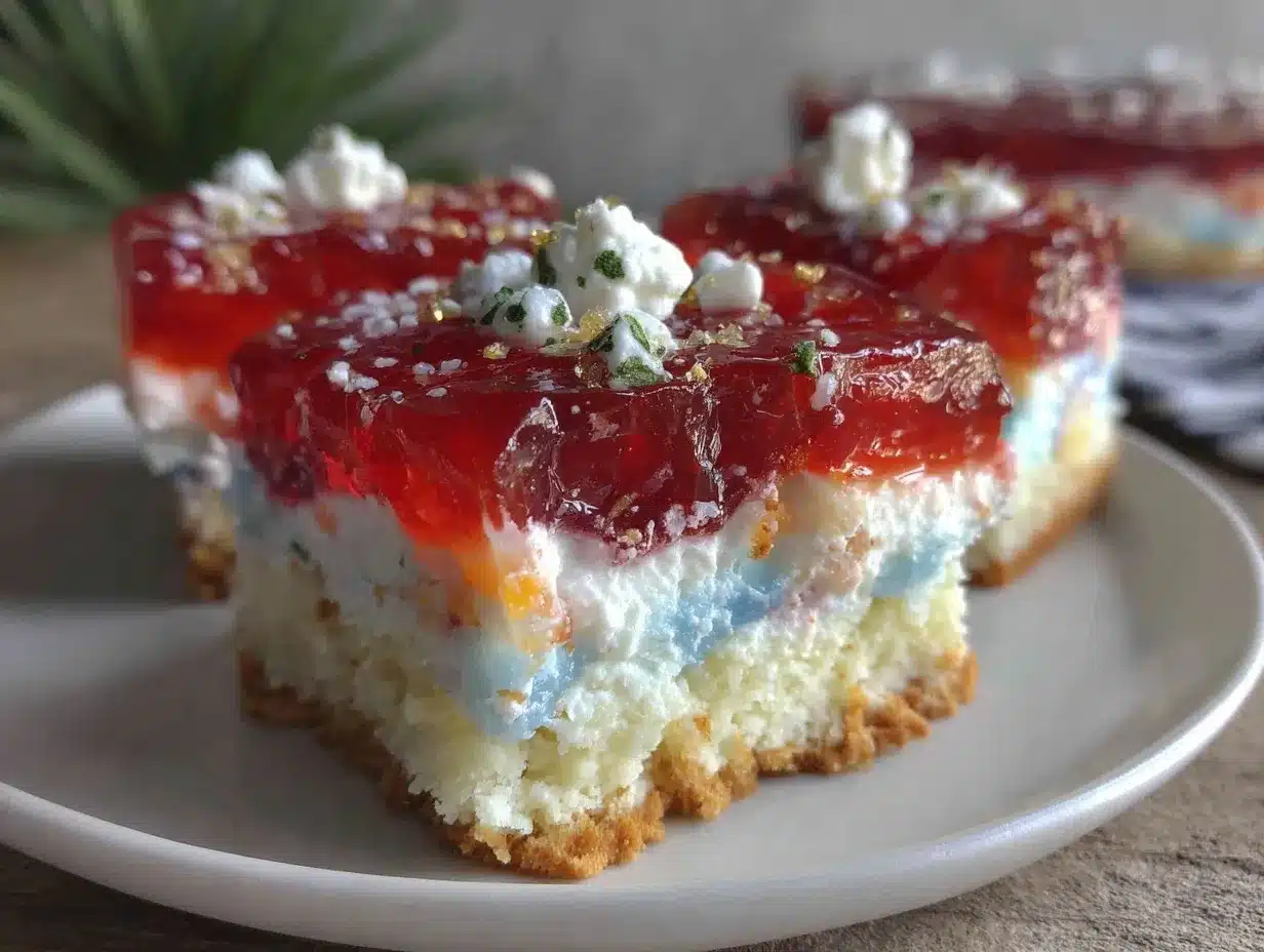 red white and blue layered jello poke cake preparation steps