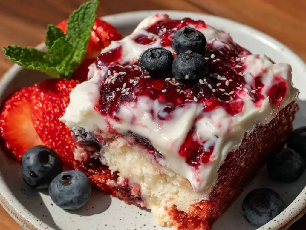 red white and blue poke cake - featured image