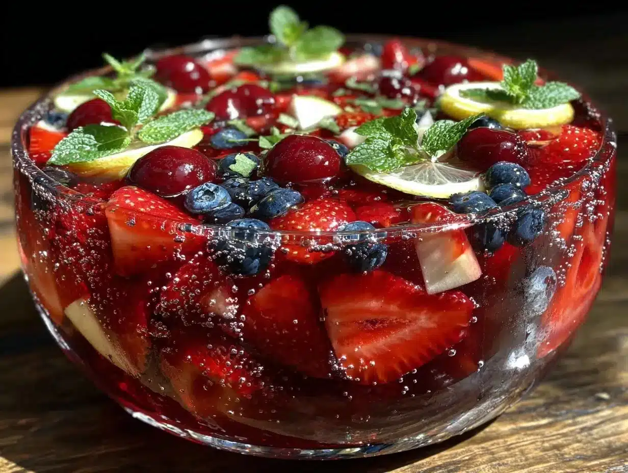 red white and blue sangria punch bowl preparation steps