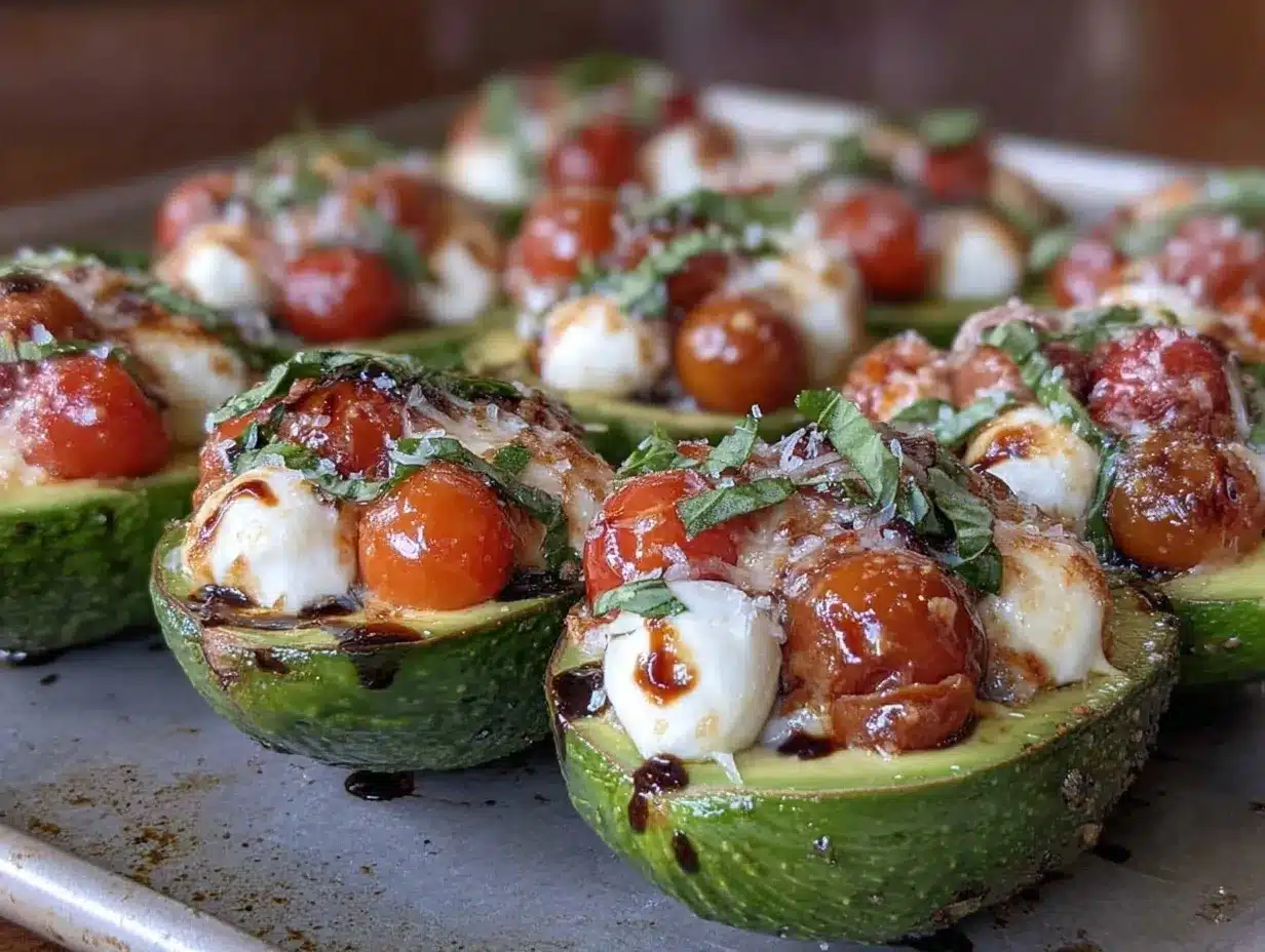 Sheet Pan Caprese Stuffed Avocado Boats preparation steps