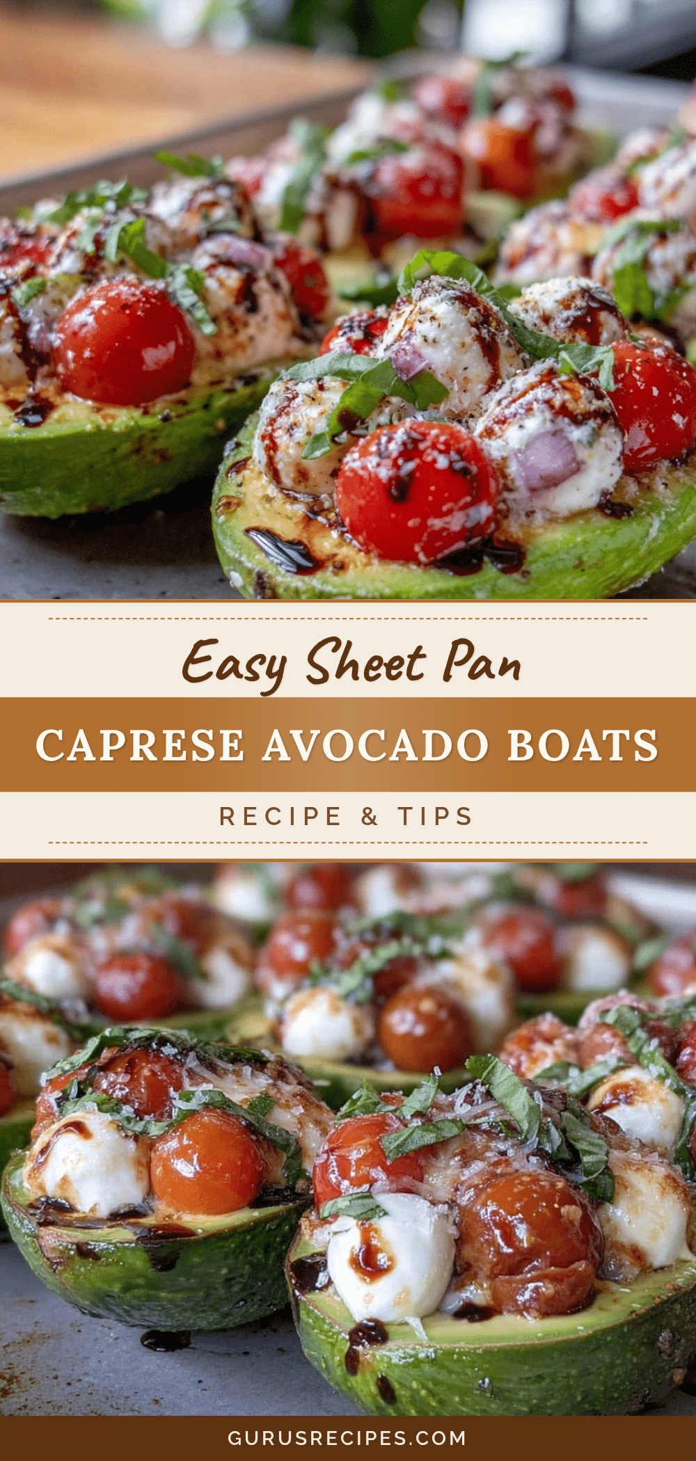 Sheet Pan Caprese Stuffed Avocado Boats recipe