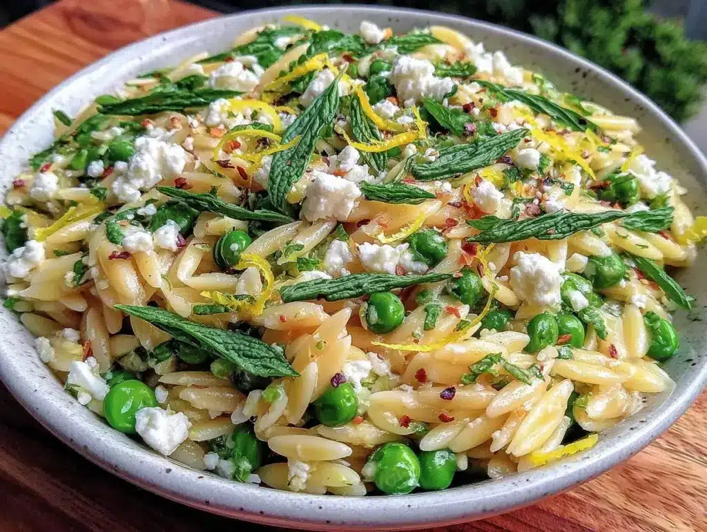 spring pea and mint orzo salad - featured image