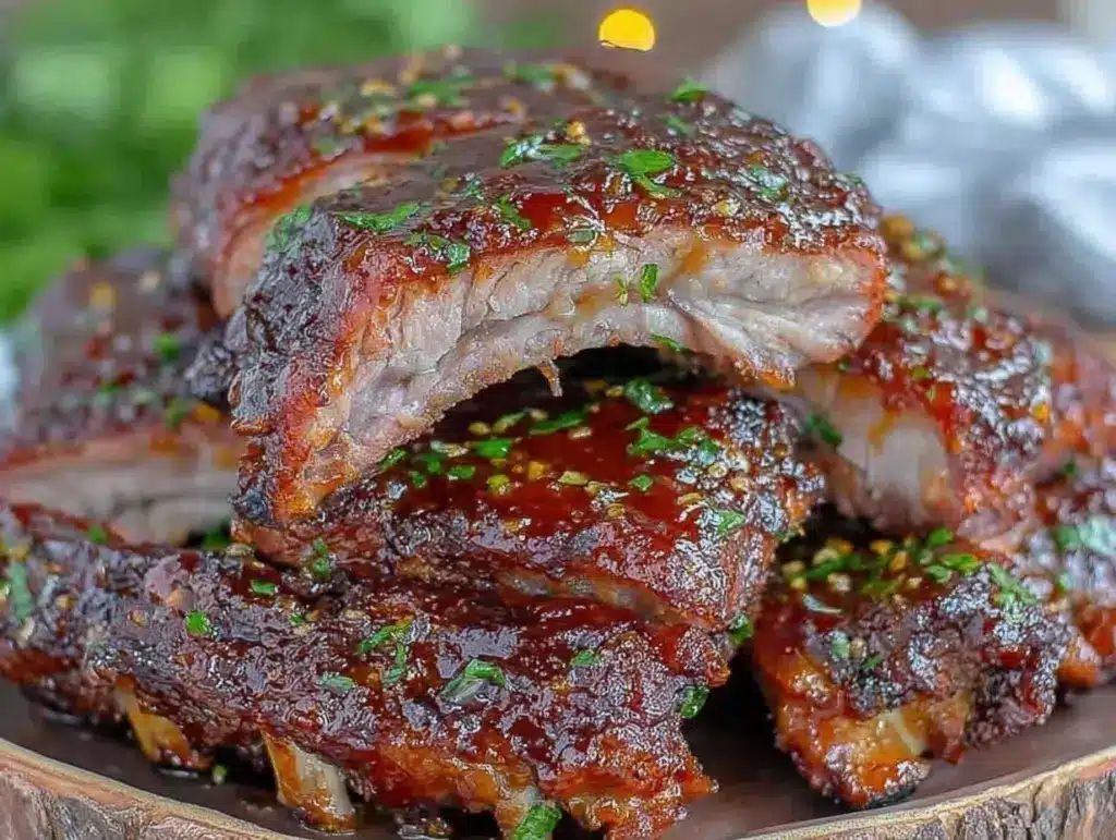 sticky honey garlic baby back ribs - featured image