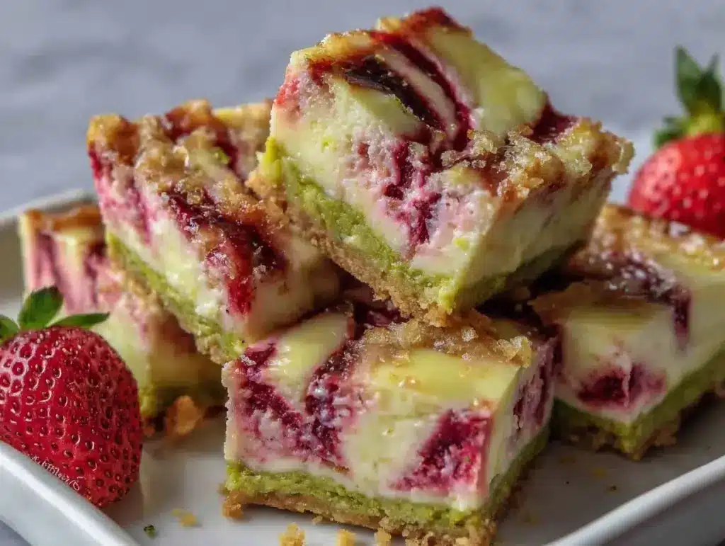 strawberry matcha swirl cheesecake bars - featured image