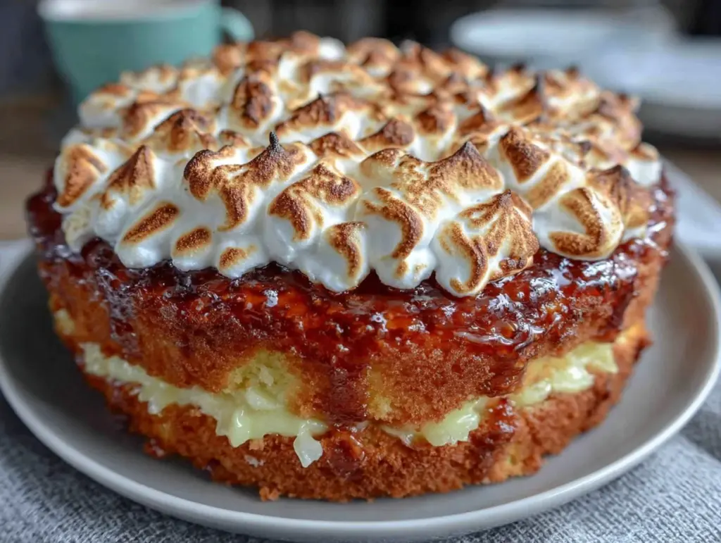 triple layer lemon meringue cake - featured image