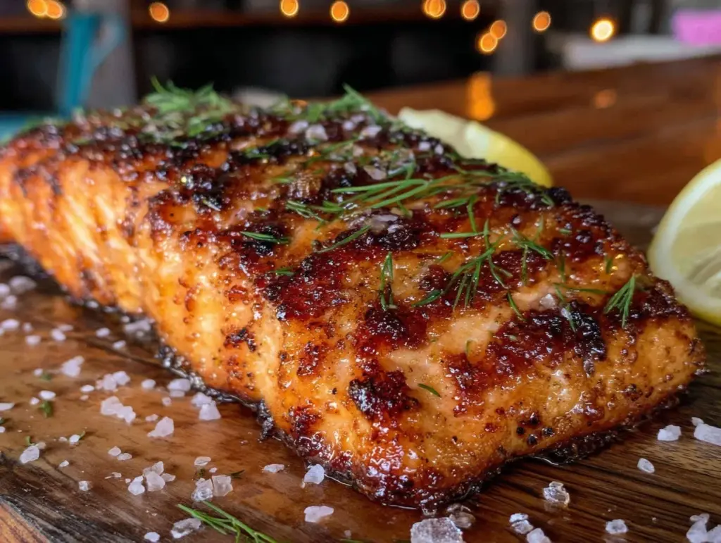 whiskey glazed cedar plank salmon - featured image