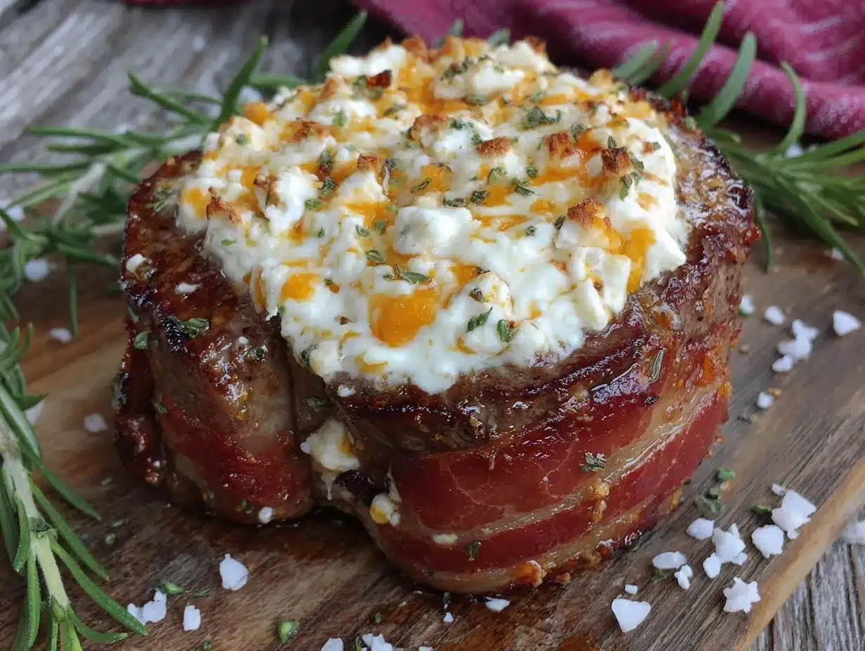 bacon-wrapped filet mignon with blue cheese crust preparation steps