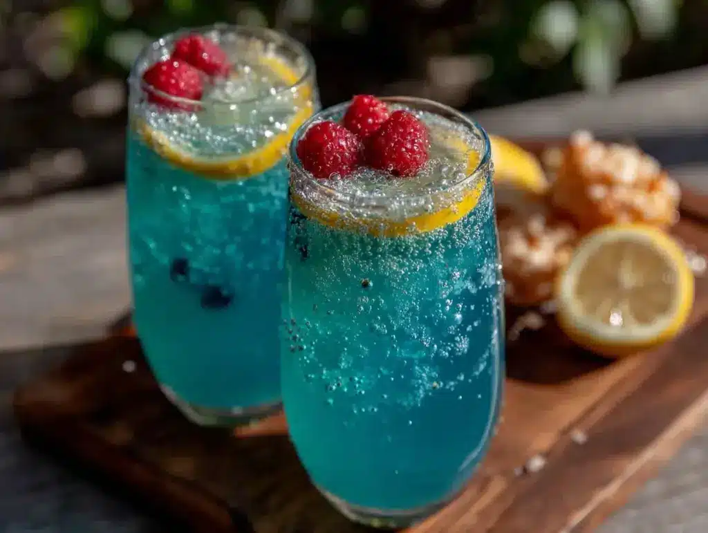 blue raspberry lemonade mocktails - featured image