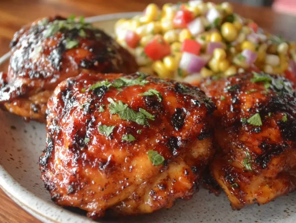 bourbon honey glazed grilled chicken thighs - featured image