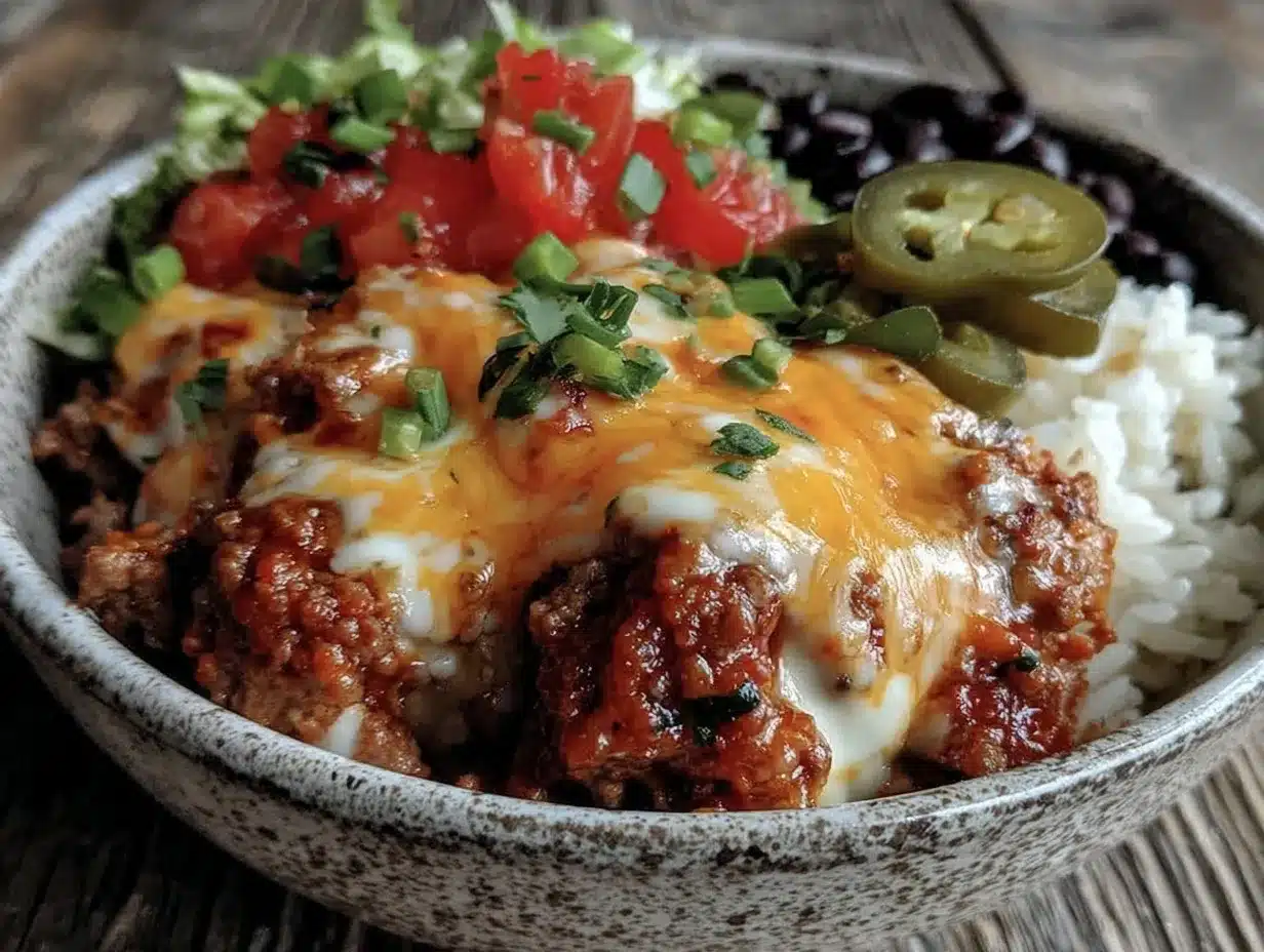 cheesy beef and rice burrito bowl preparation steps
