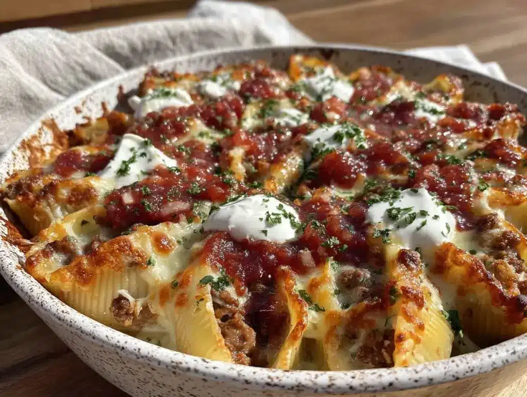 cheesy taco stuffed shells - featured image
