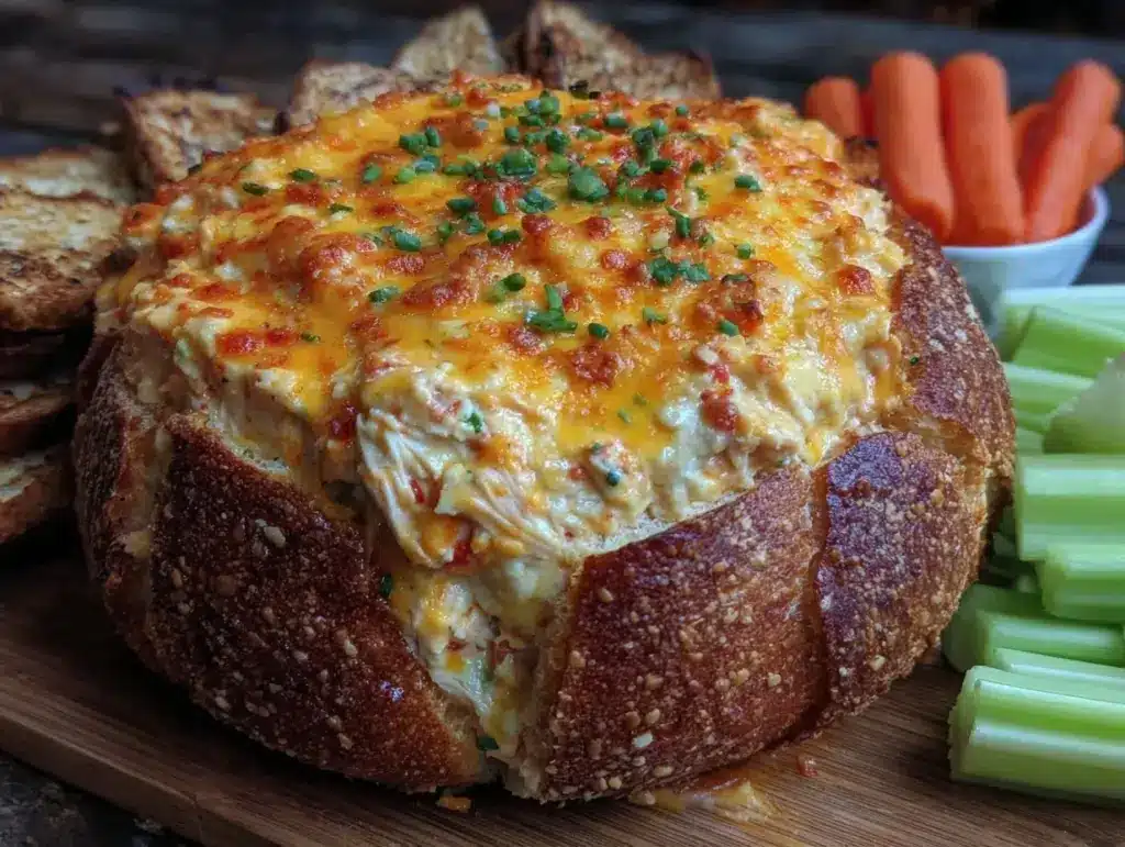creamy buffalo chicken dip bread bowl - featured image