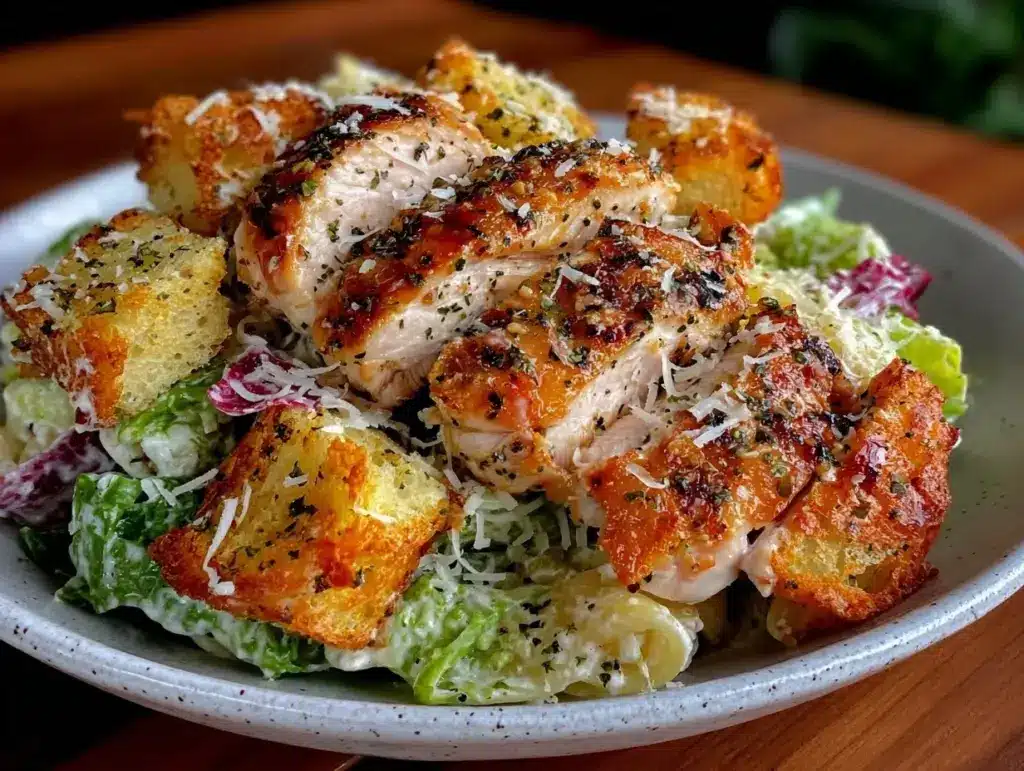 creamy chicken caesar pasta salad - featured image