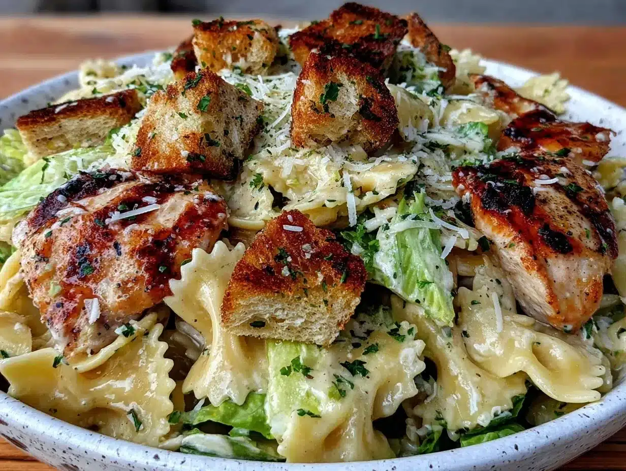 creamy chicken caesar pasta salad preparation steps
